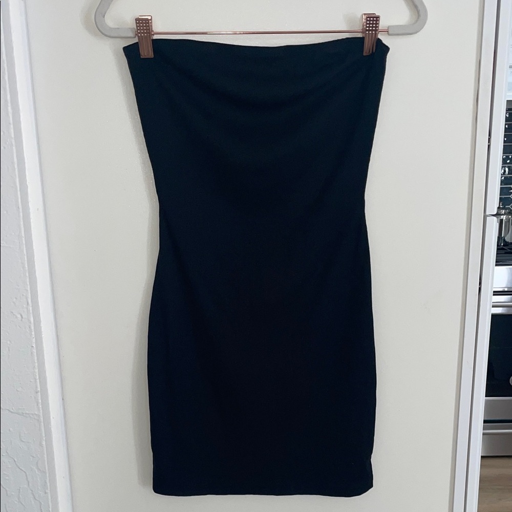 SHEIN Classic Black Strapless Ribbed Muni Dress with Back Cutout | M US 6